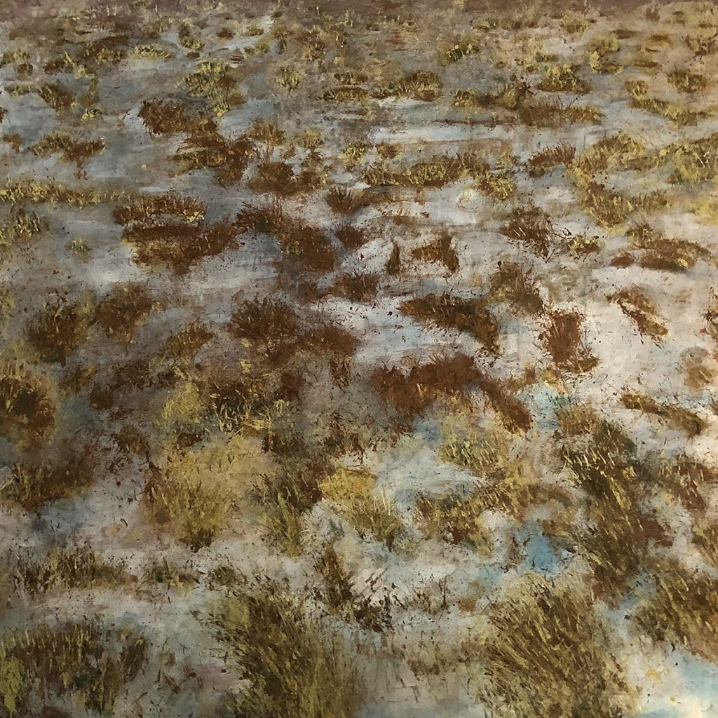 Wenig Schnee liegt in einem Feld, Grasbüschel zeigen sich